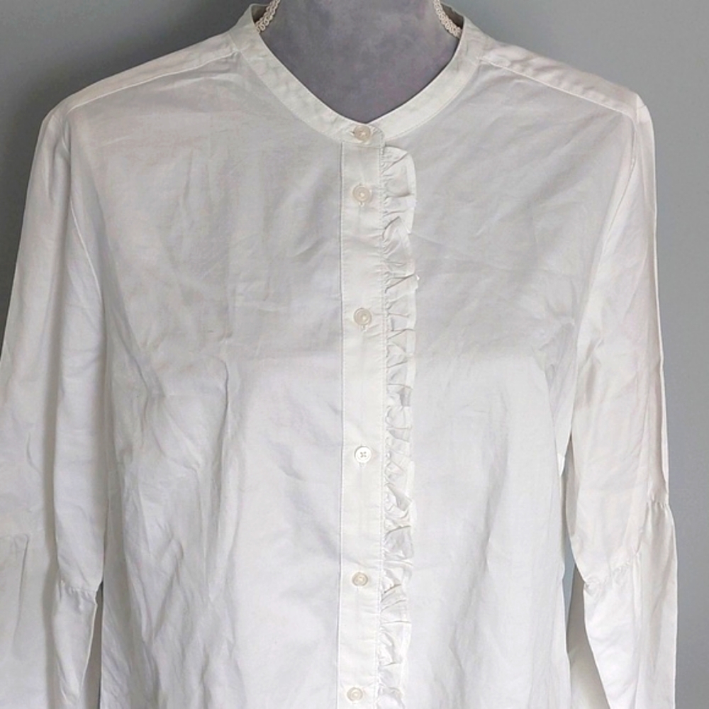Boden white cotton ruffled blouse, size 14